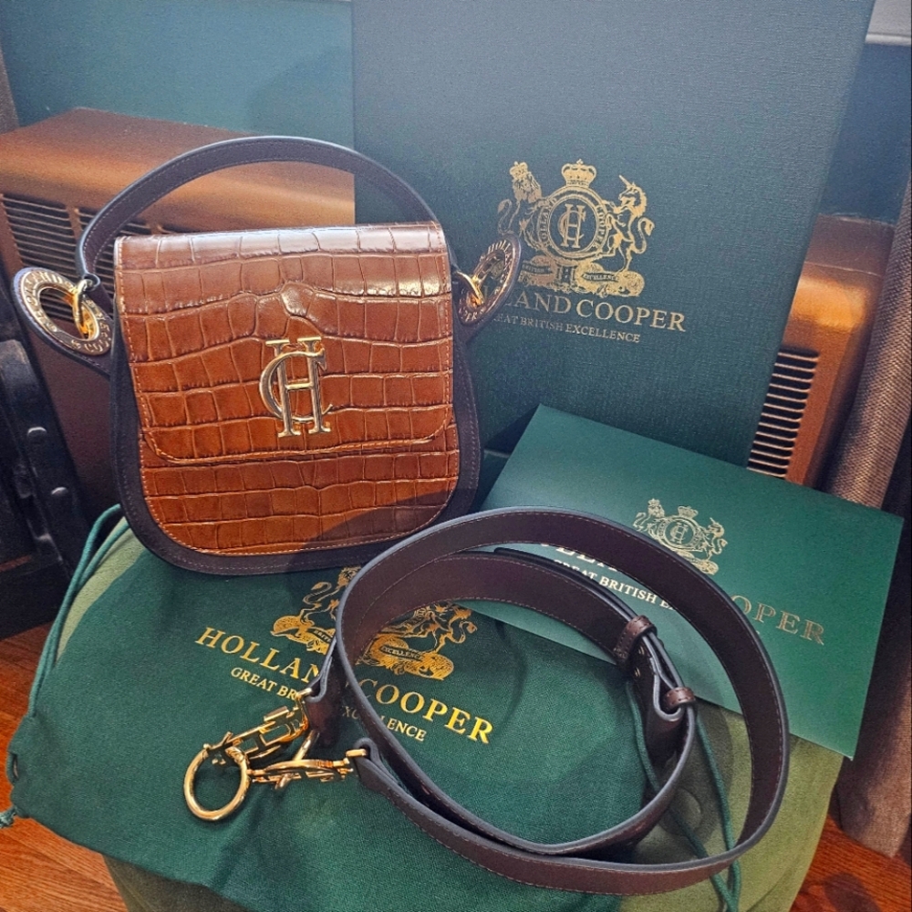 Holland Cooper Chelsea Saddle Bag Croc-Embossed. 100% AUTHENTIC
